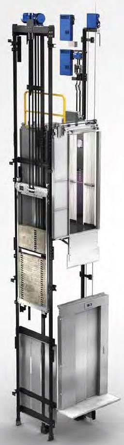 Cabina iluminada de elevador residencial EPCCSA con acceso y puerta de piso