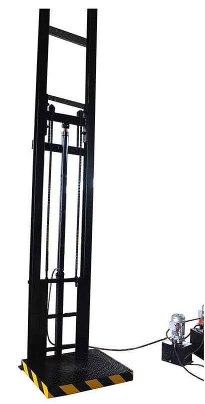 Estructura de plataforma elevadora hidráulica EPCCSA con pistón, cadenas y unidad de bombeo